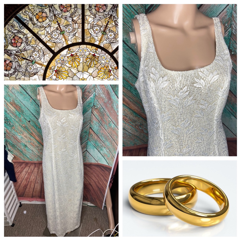 Vintage Jessica Howard Lace & Gold Sequin Informal Wedding Gown